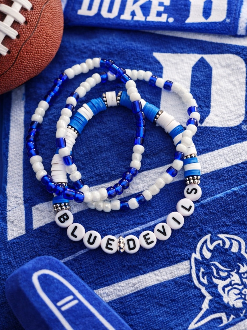 Set of 3 Duke Inspired Blue Devils gameday bracelet stack seed bead bracelets